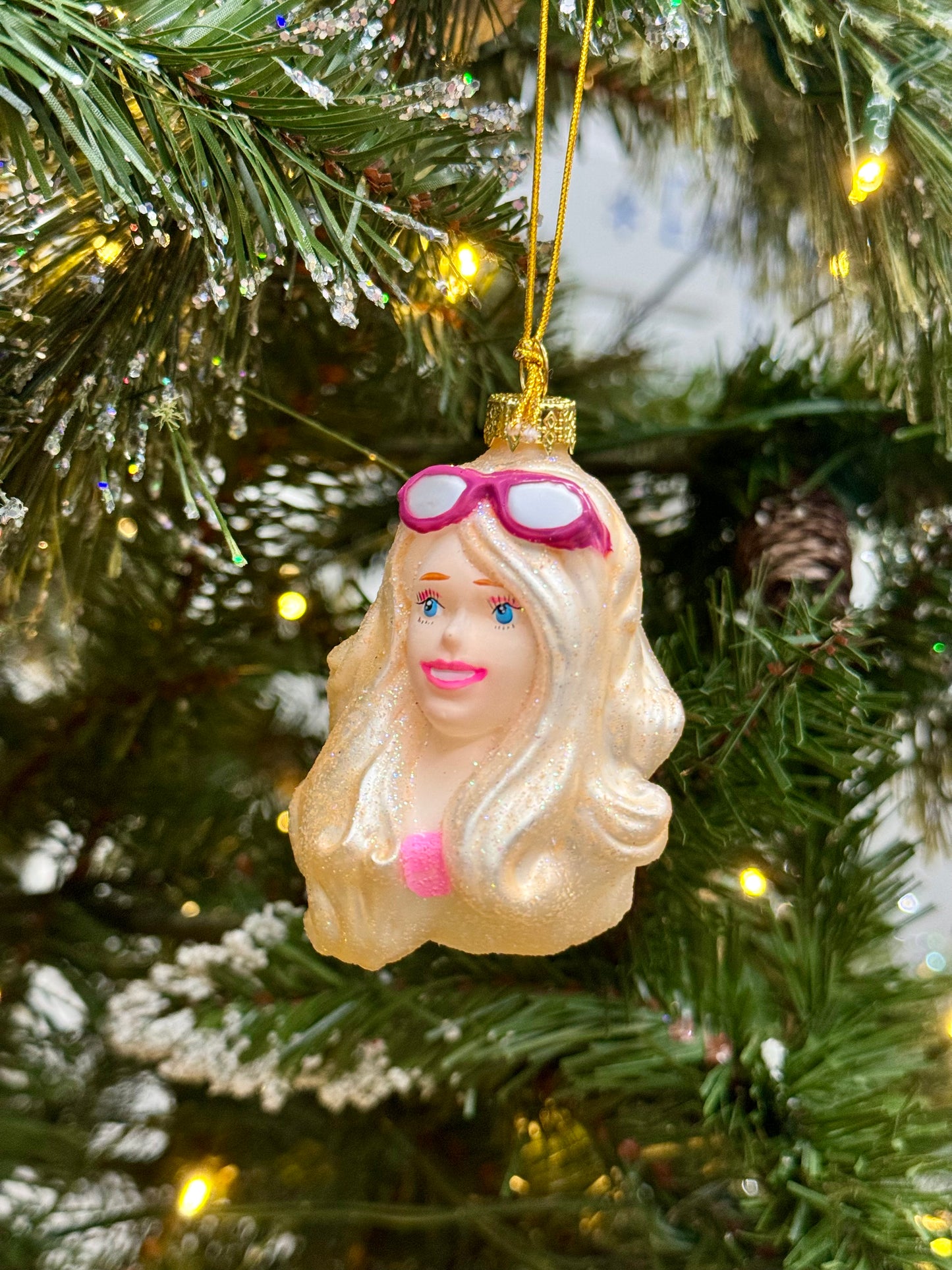 Barbie Glitter Head Glass Ornament