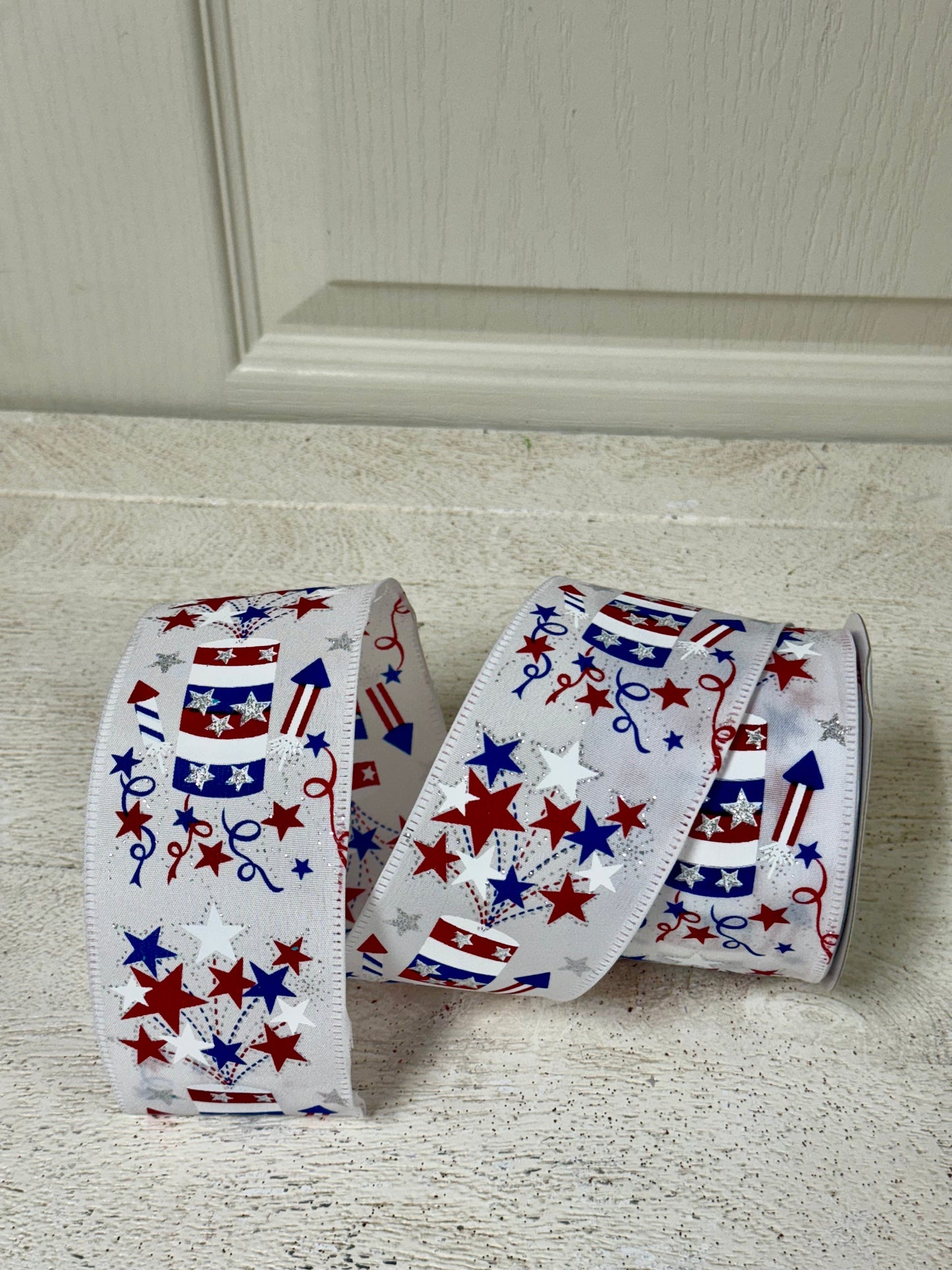 2.5 Inch By 10 Yard Firecrackers And Stars Ribbon