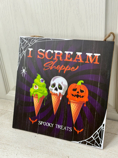 10 Inch I Scream Shoppe Halloween Wood Sign