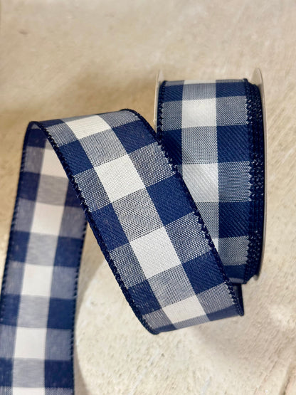 1.5 Inch By 10 Yard Navy Blue Celine Check Plaid Ribbon