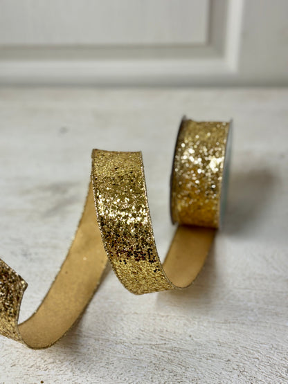 1.5 Inch By 10 Yard Large Gold Glitter Ribbon