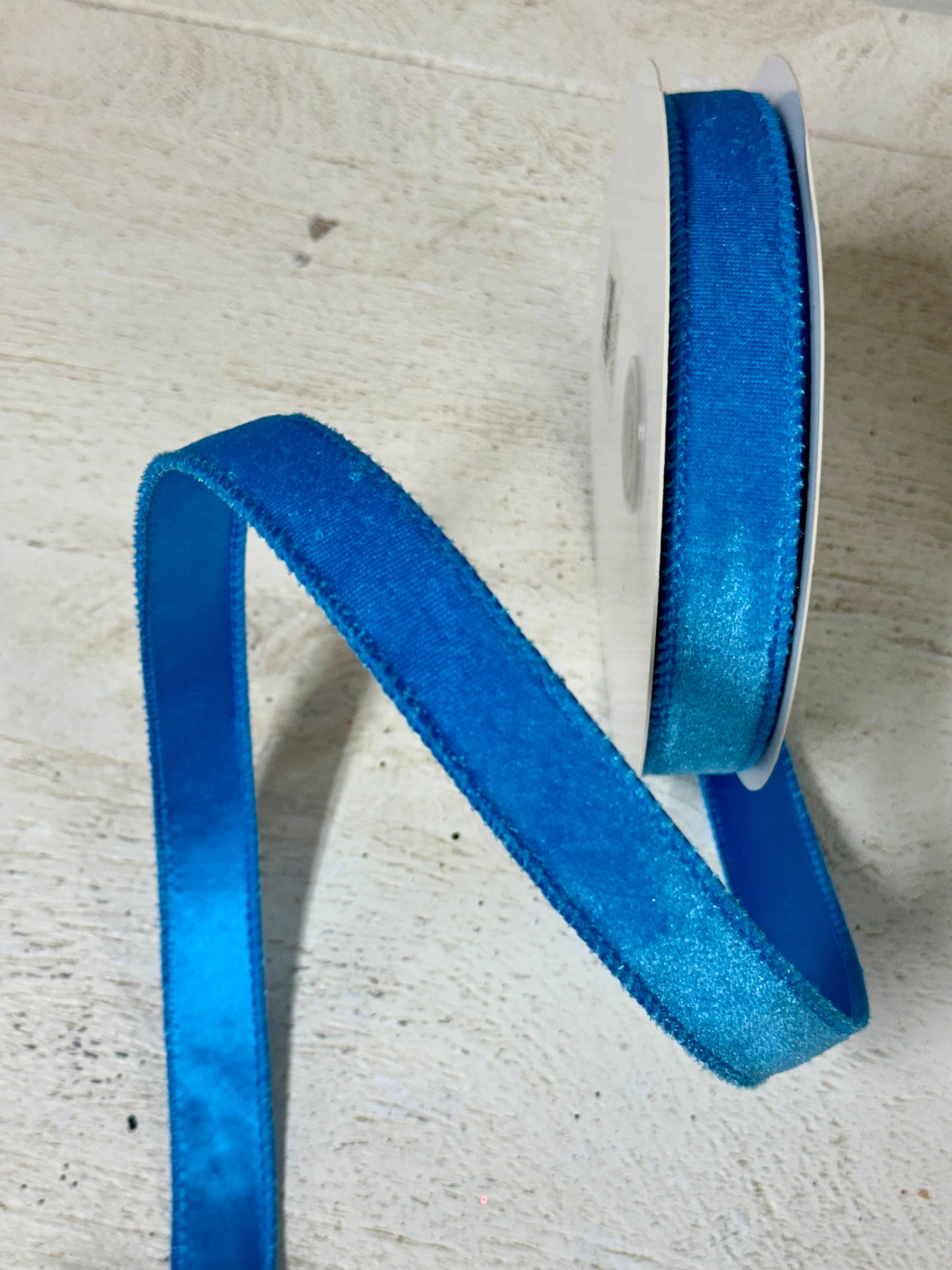 7/8 Inch By 10 Yard Turquoise Velvet Ribbon With Satin Backing