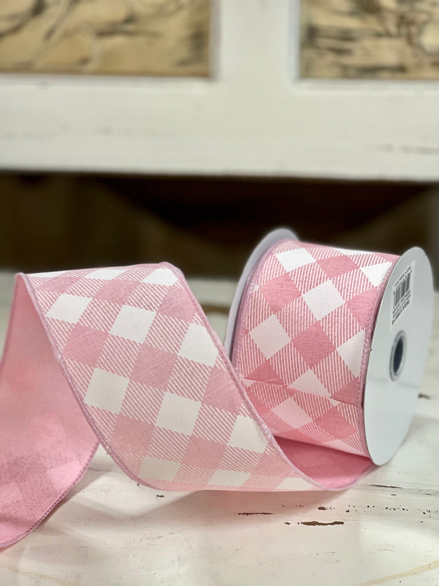 2.5 Inch By 10 Yard Pink And White Check Ribbon