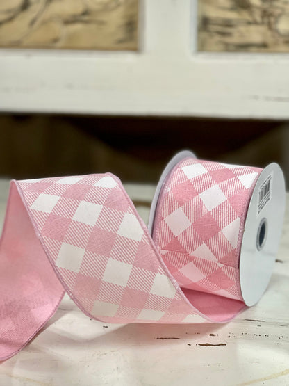 2.5 Inch By 10 Yard Pink And White Check Ribbon