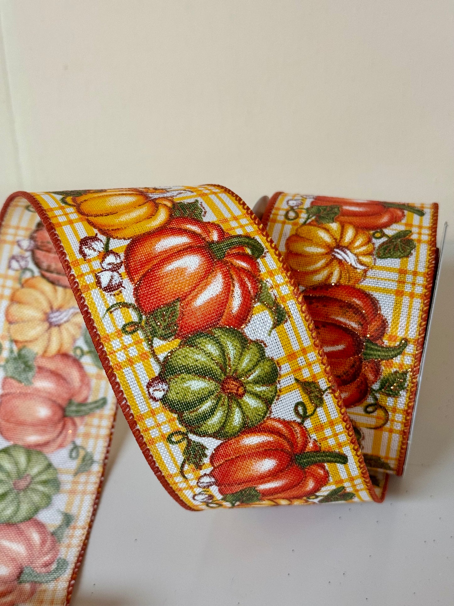 2.5 Inch By 10 Yard Yellow And Orange Pumpkin Scene Ribbon