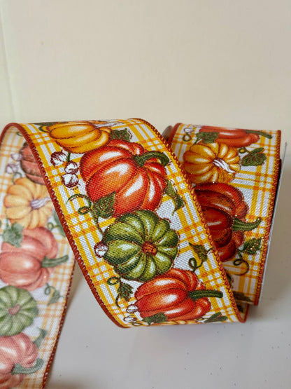 2.5 Inch By 10 Yard Yellow And Orange Pumpkin Scene Ribbon