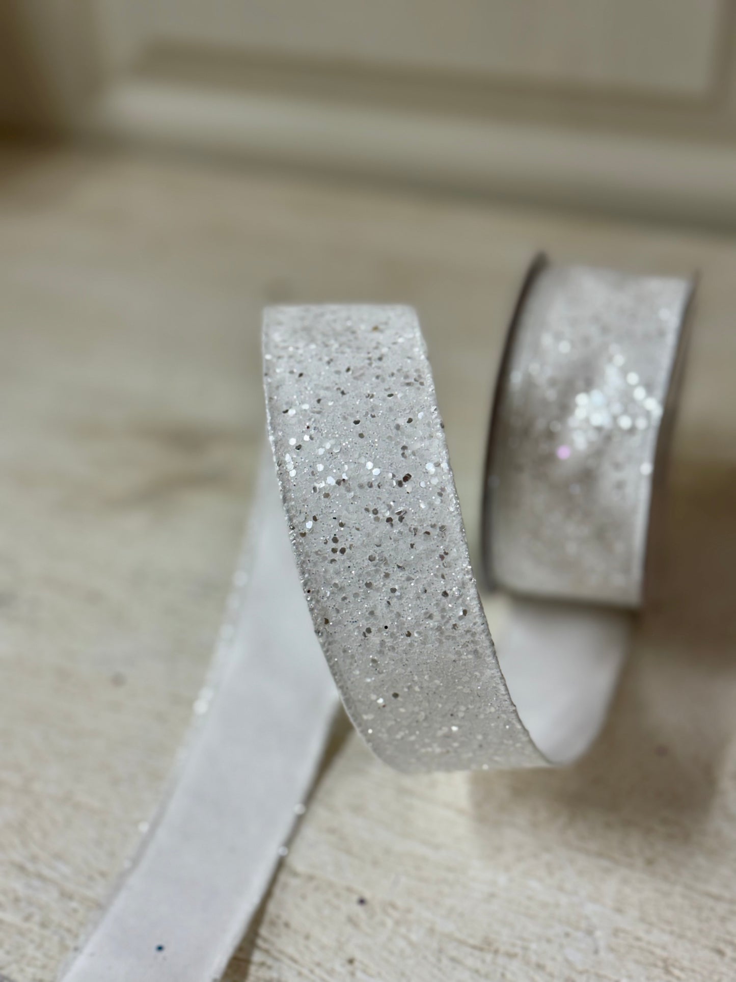 1.5 Inch By 10 Yard White Glitter Ribbon