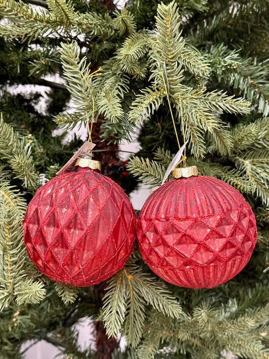 4 Inch Diamond And Stripe Glass Ornament Ball Two Styles