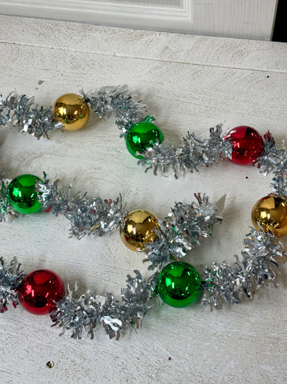 60 Inch Silver Red Emerald Gold Ball Tinsel Garland