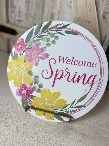 12 Inch Welcome Spring Glitter Metal Sign