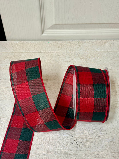 2.5 Inch By 10 Yard Emerald Green And Red Buffalo Plaid Ribbon