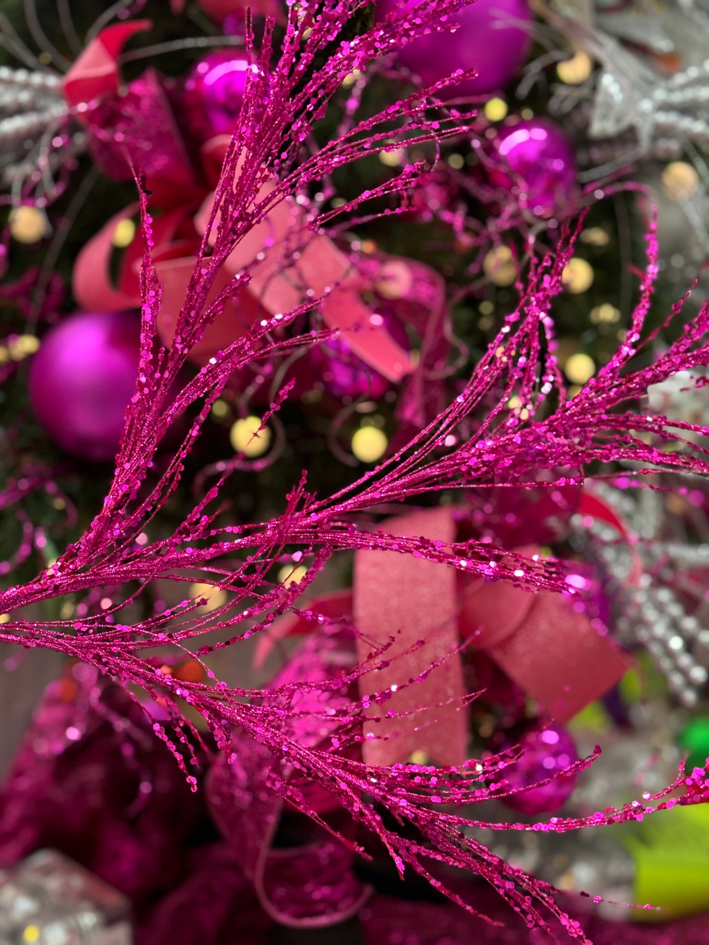 34 Inch Hot Pink Glitter Sequin Pampas Grass Spray