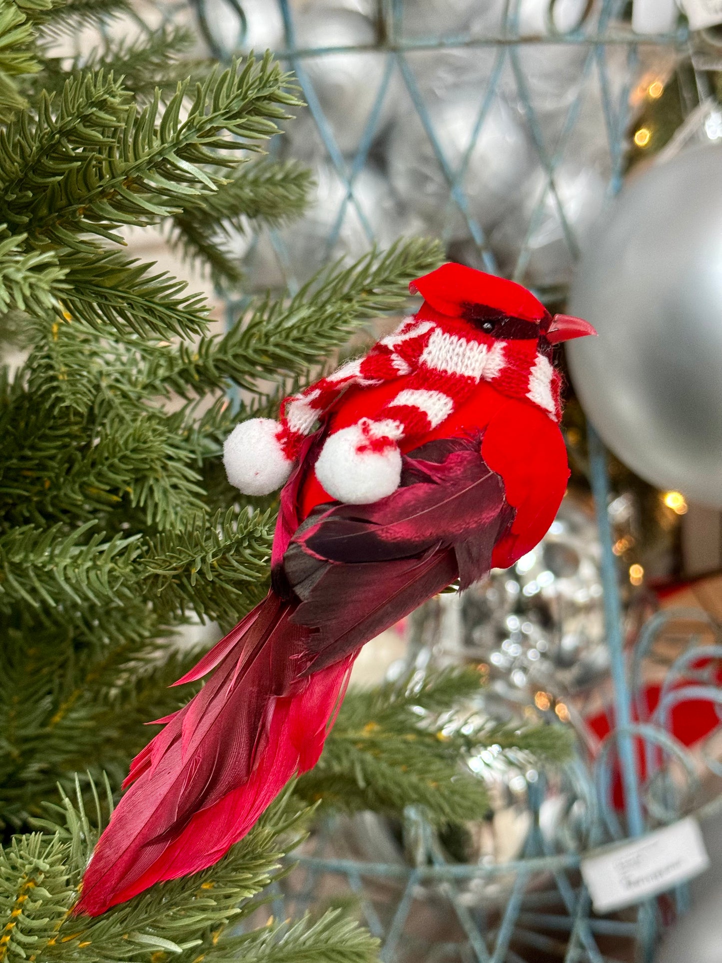 6.5 Inch Red Velvet Cardinal With Scarf Clip On Ornament