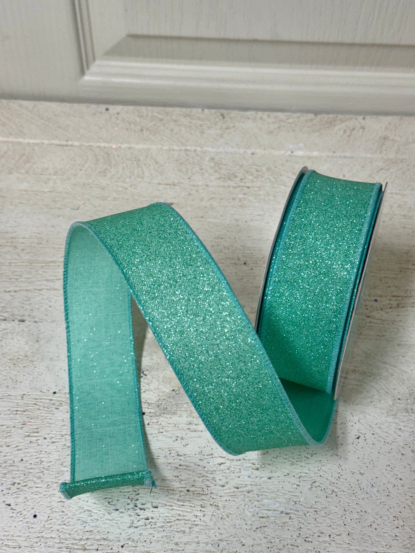 1.5 Inch By 10 Yard Mint Green Fine Glitter Ribbon