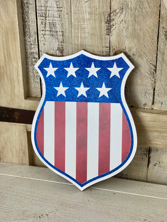 American Flag Badge Wooden Sign