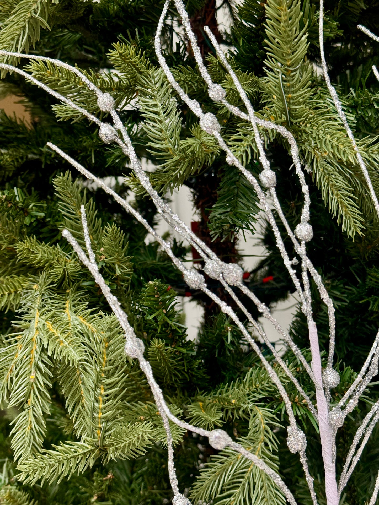 35 Inch Silver Glitter Curly Twig Spray