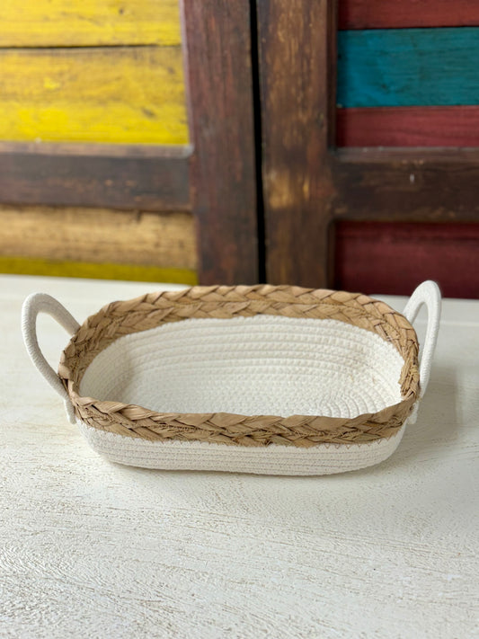 Natural And White Woven Basket