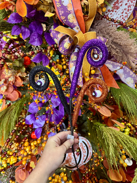 17.5 Inch Purple Orange Black Eyeball Curly Spray