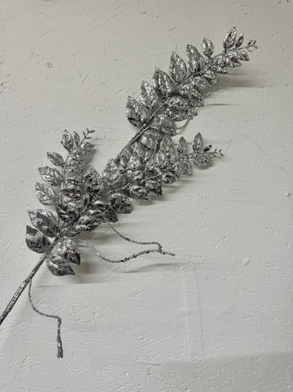 35 Inch Silver Glittered Mica Later Fern Spray