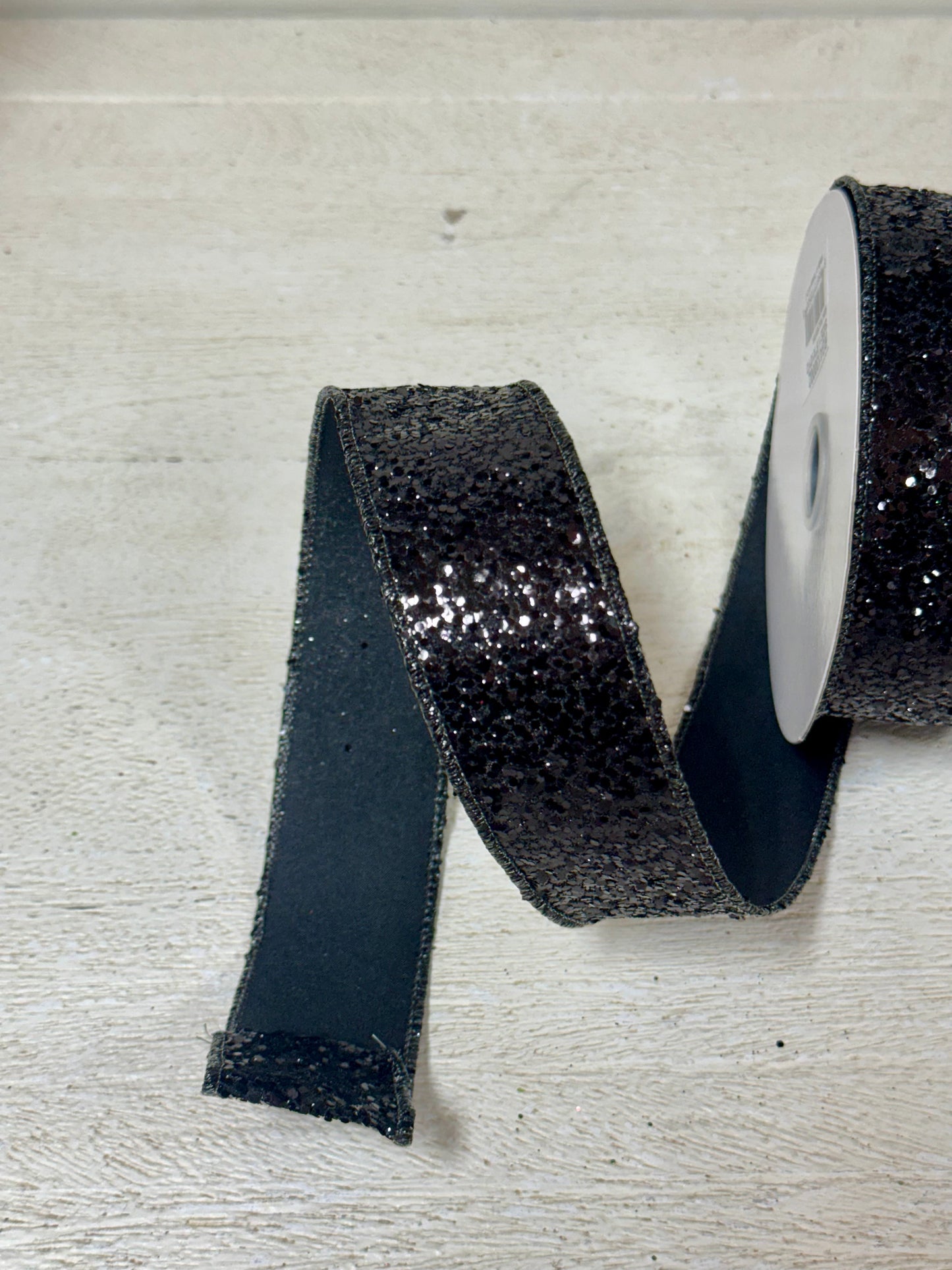 1.5 Inch By 10 Yard Black Large Glitter Ribbon