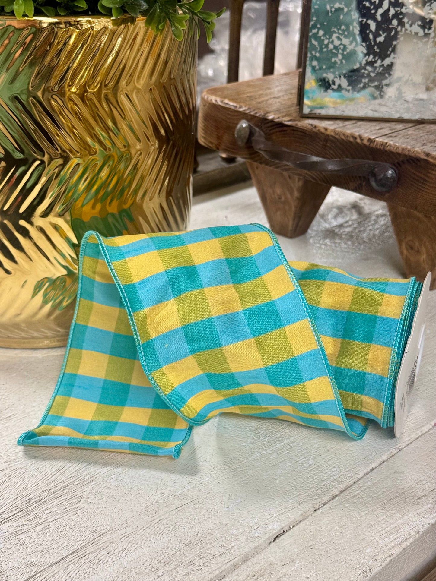 4 Inch By 10 Yard Sunshine Plaid Dupioni Ribbon