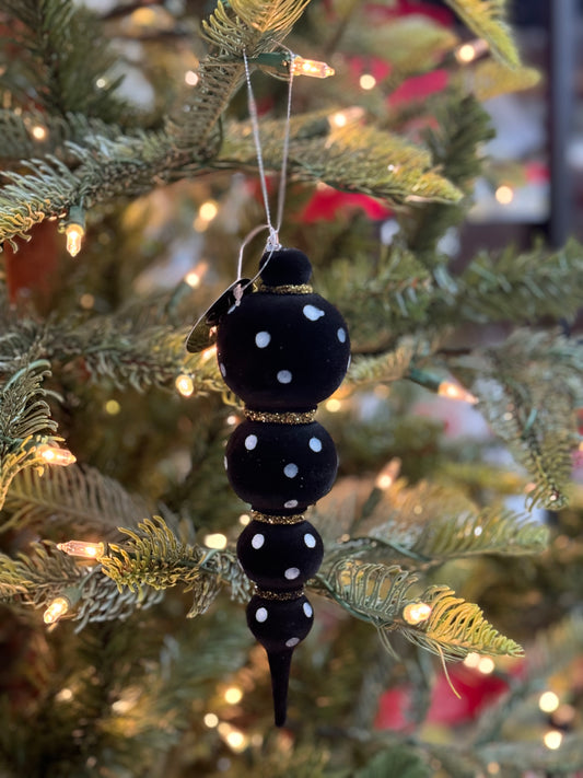 8 Inch Beautifully Black Felt Finial Ornament With White Polka Dots