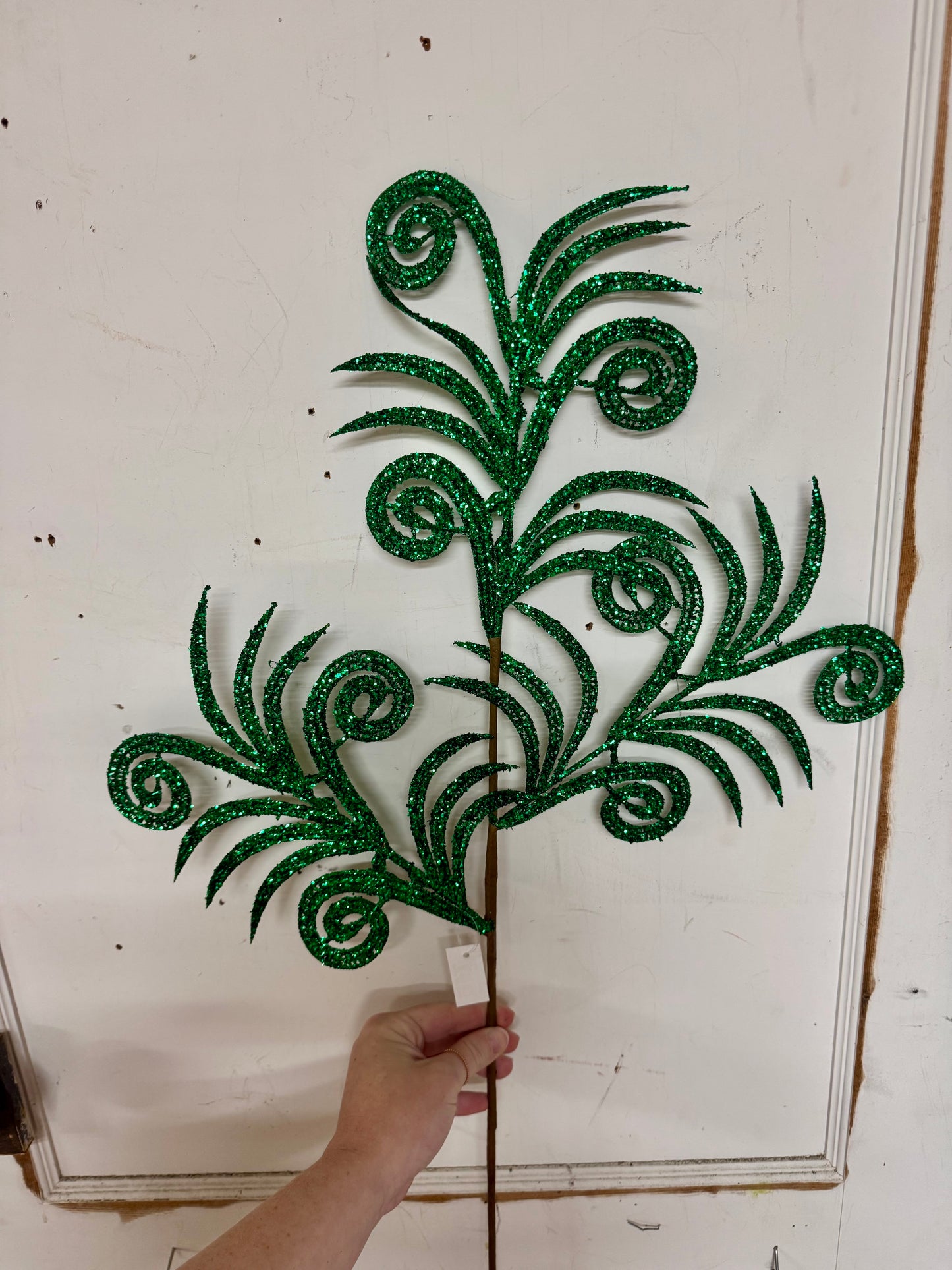 35 Inch Emerald Green Swirl Palm Spray