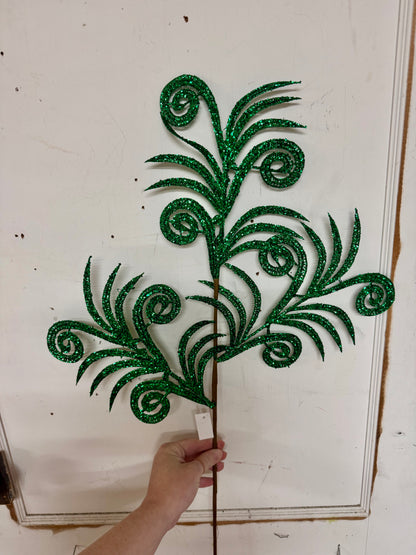 35 Inch Emerald Green Swirl Palm Spray