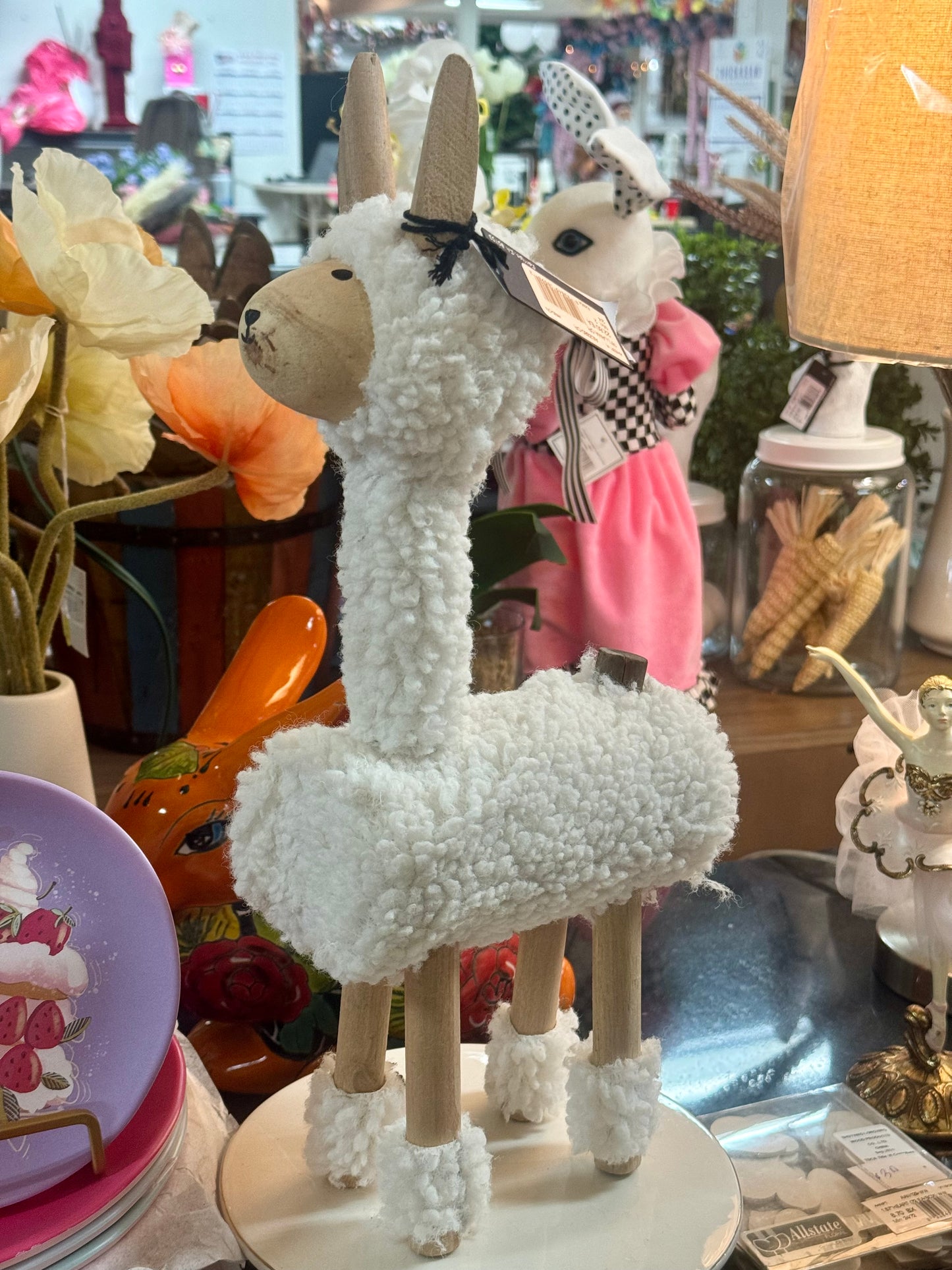 16 Inch Ivory Fur Standing Llama