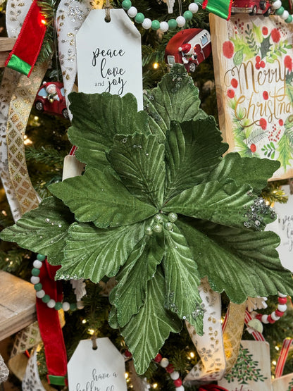 19 Inch Jumbo Sage Green Velvet Poinsettia Stem