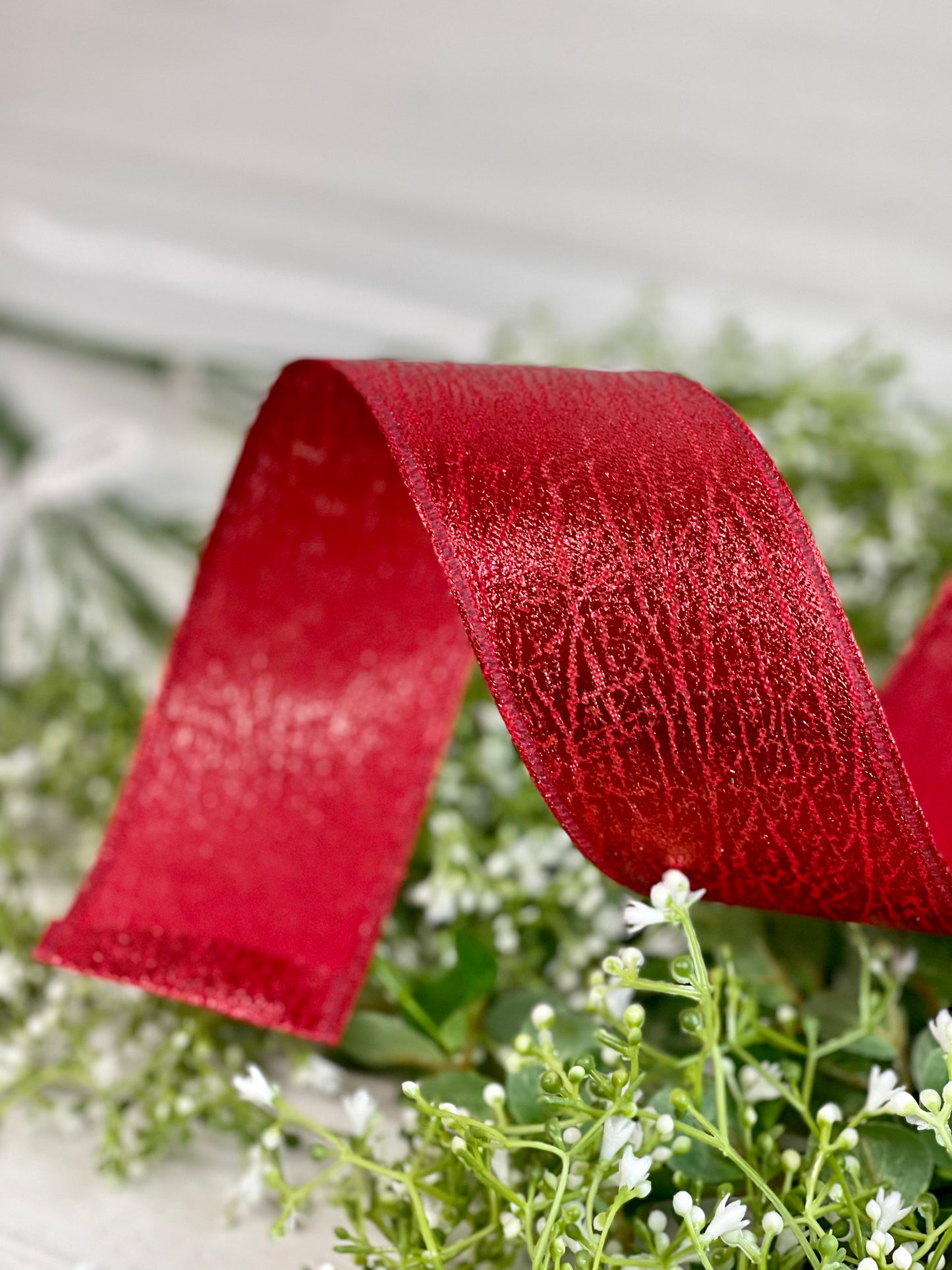 2.5 Inch By 10 Yard Red Cracked Metallic Ribbon