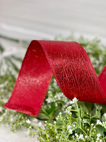 2.5 Inch By 10 Yard Red Cracked Metallic Ribbon