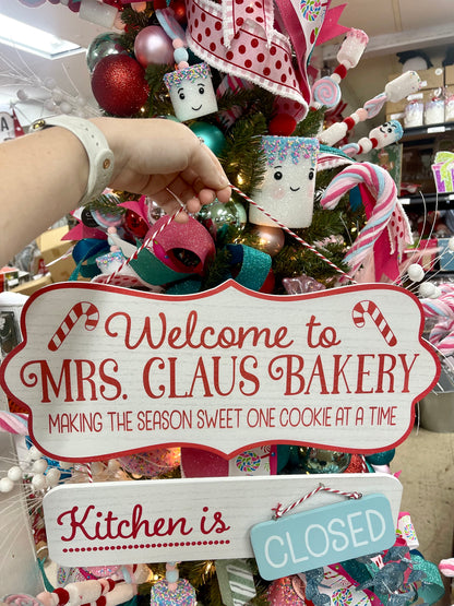 Mrs. Claus Christmas Bakery Open/Closed Wood Sign
