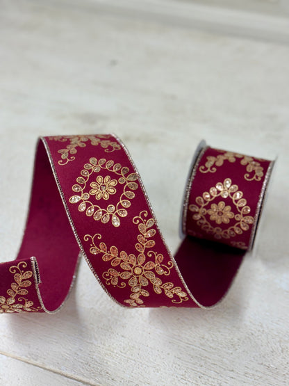 2.5 Inch By 10 Yard Wine Ornate Loop Diamond Ribbon