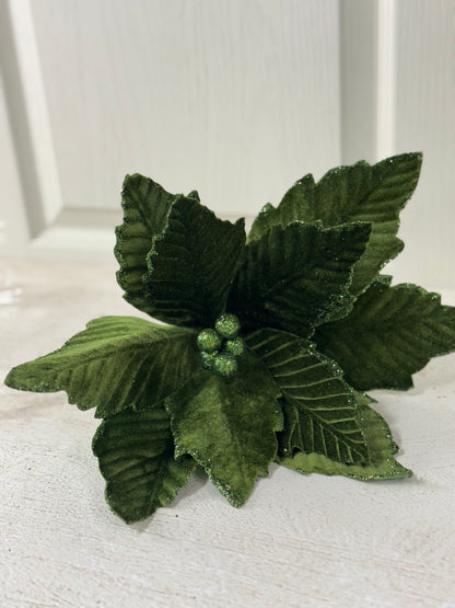 12.5 Inch Moss Green Velvet Poinsettia Stem