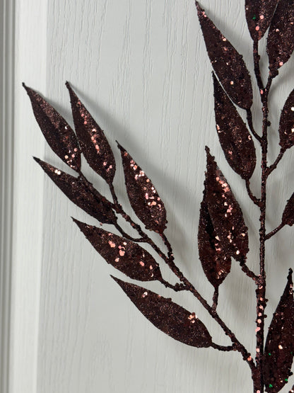 28 Inch Long Brown Glitter Leaf Spray