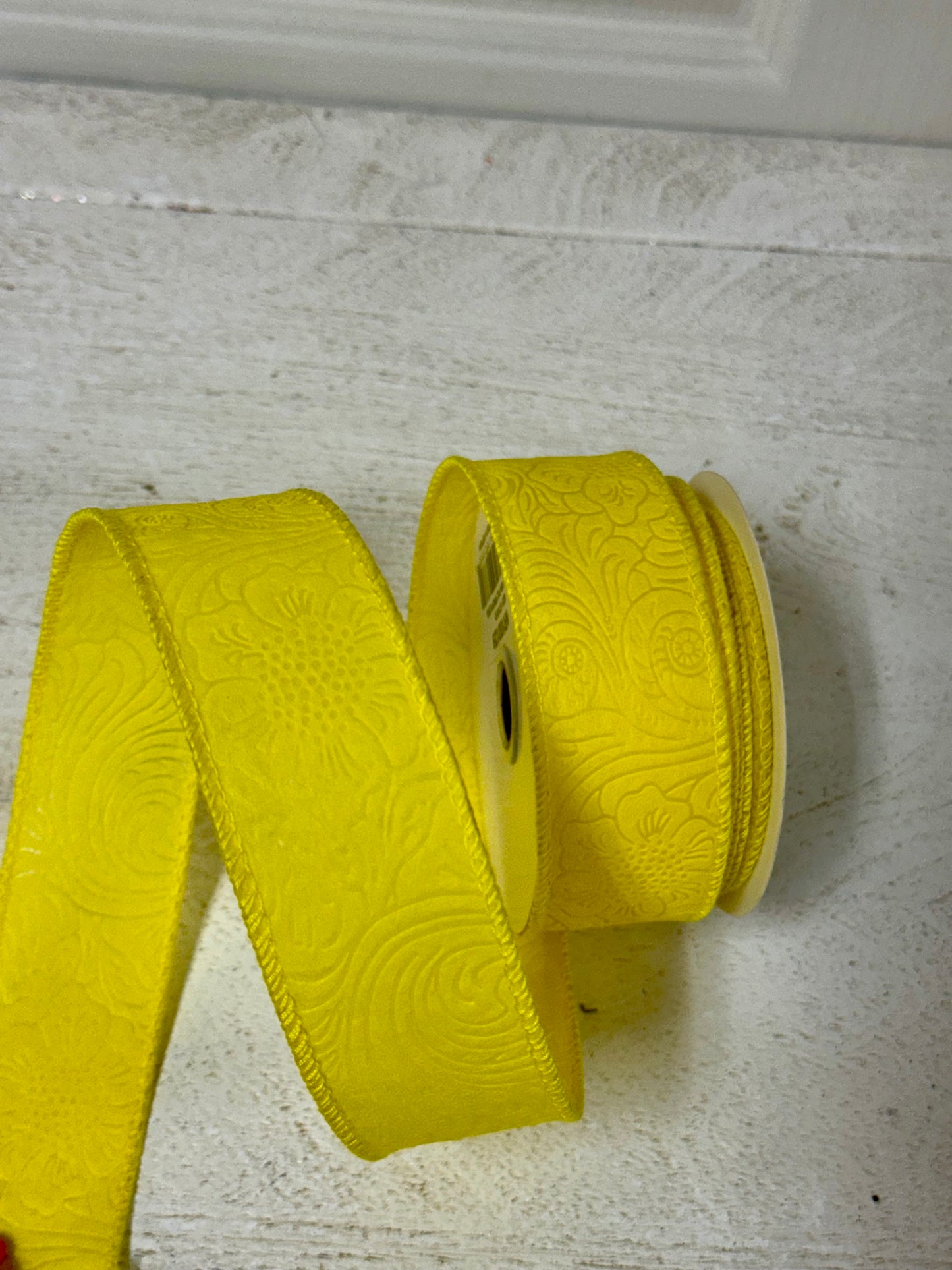 1.5 Inch By 10 Yard Yellow Floral Leaves Ribbon