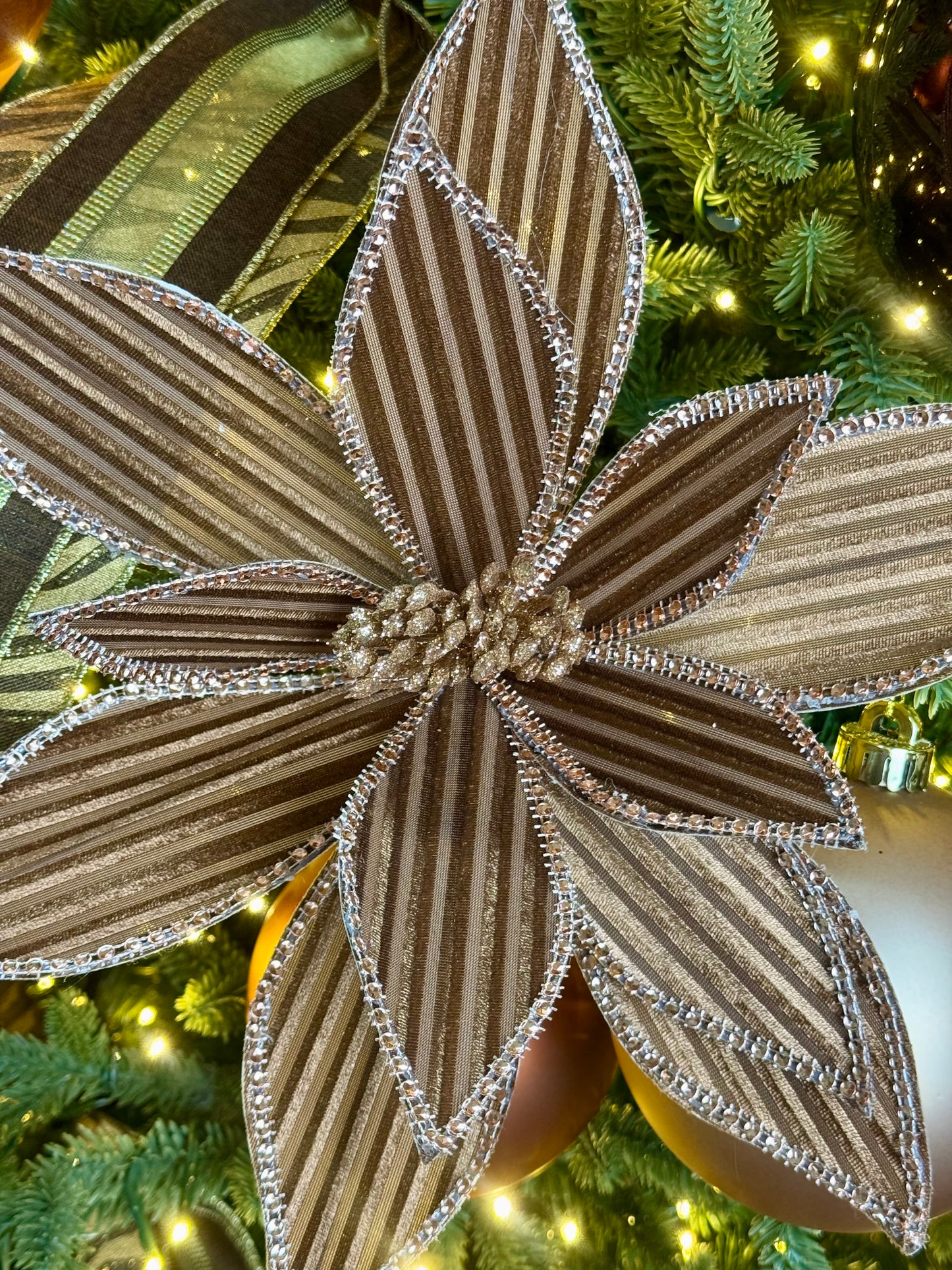 12 Inch Brown Ribbed Velvet Poinsettia Spray