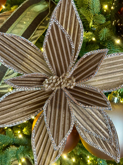 12 Inch Brown Ribbed Velvet Poinsettia Spray