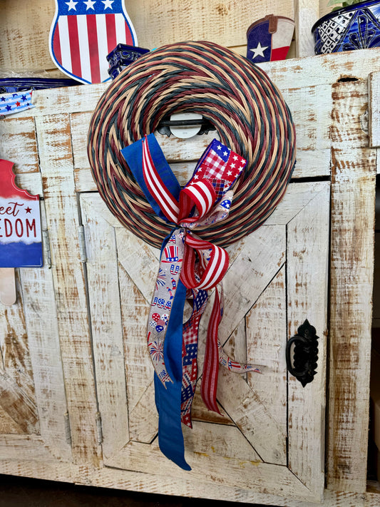 Threshold 16 Inch Red White And Blue Rattan Wreath