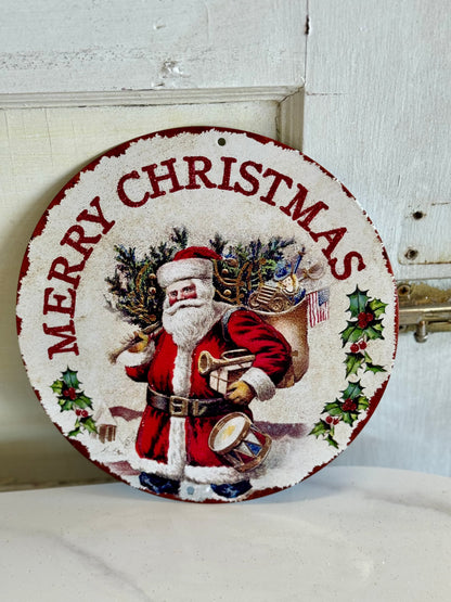 8 Inch Merry Christmas Vintage Santa Metal Sign