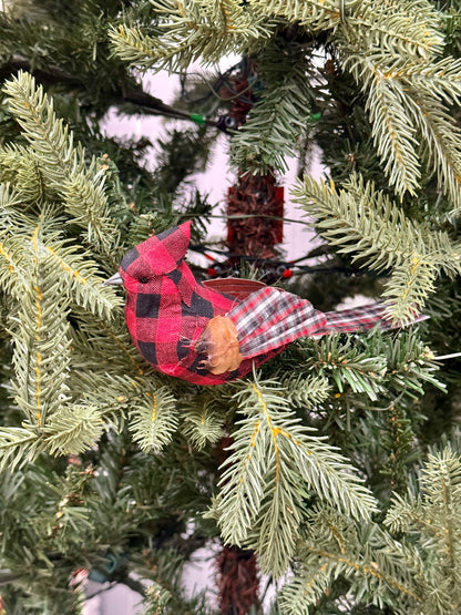 7 Inch Red Black Plaid Cardinal On Wire