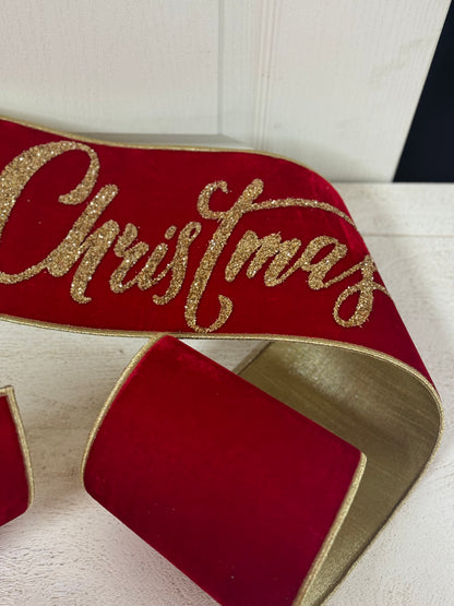 6 Inch By 70 Inch Gold And Red Merry Christmas Banner