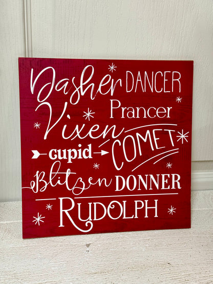 10 Inch Christmas Reindeer Names Wood Sign