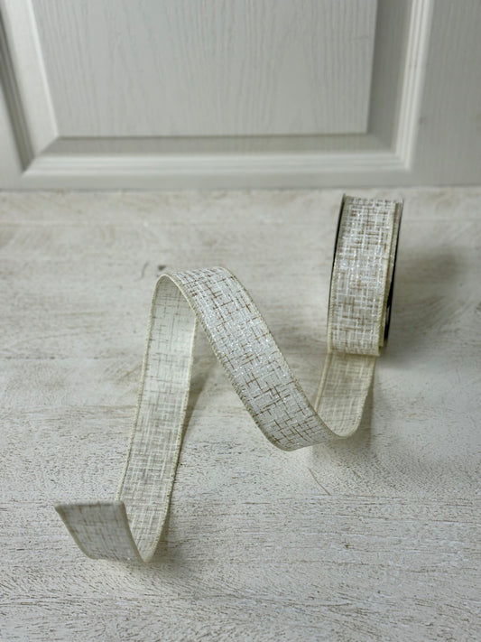 1.5 Inch By 10 Yard Cream And Gold Tweed Ribbon