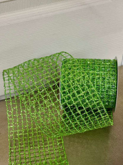 4.25 Inch By 10 Yard Fresh Green Tinsel Mesh Ribbon