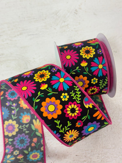 2.5 Inch By 10 Yard Fiesta Florals Ribbon