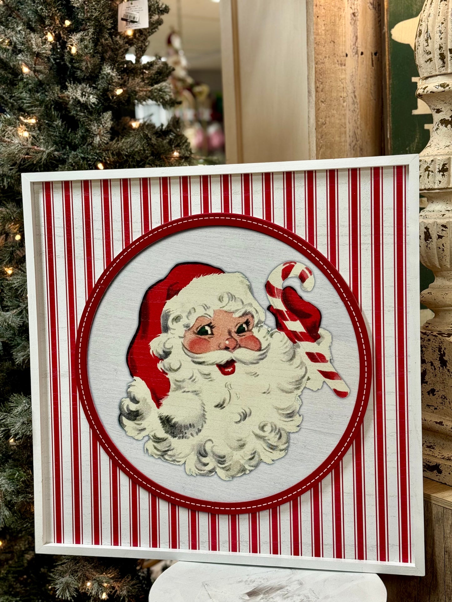 24.75 Inch Red And White Striped Santa Wall Art