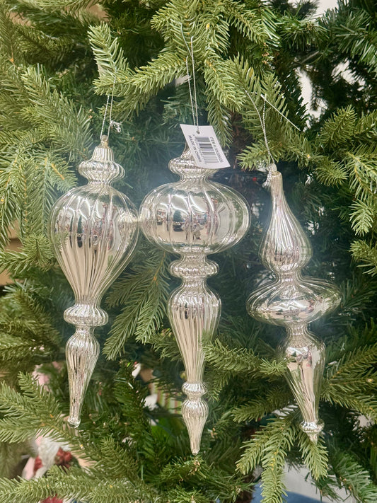 9.5-10 Inch Shiny Silver Glass Finial Ornaments Three Styles