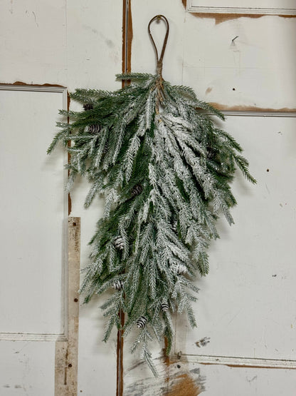 26 Inch Flocked Norfolk With Pinecones Teardrop